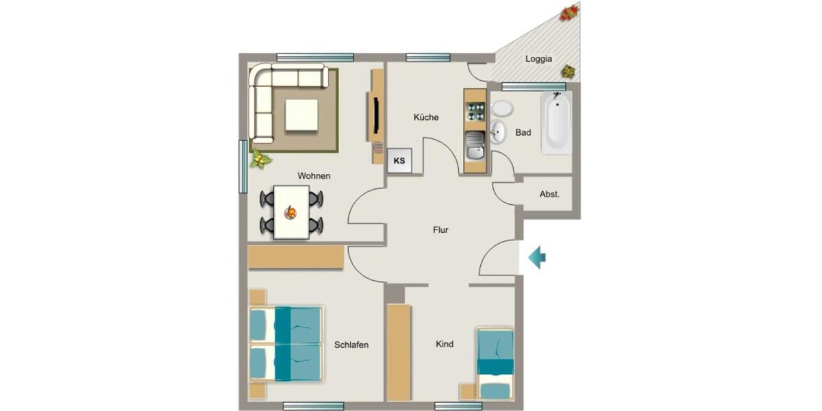 Etagenwohnung Duisburg Beeck - 3.5 Zimmer, 58 m&sup2;, 494&euro; | Angebot:24243393