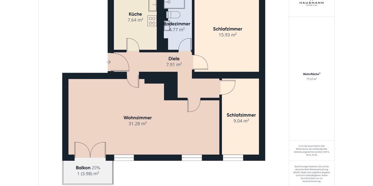 Erdgeschoßwohnung Düsseldorf Düsseltal - 3 Zimmer, 78 m&sup2;, 349.000&euro; | Angebot:26634591
