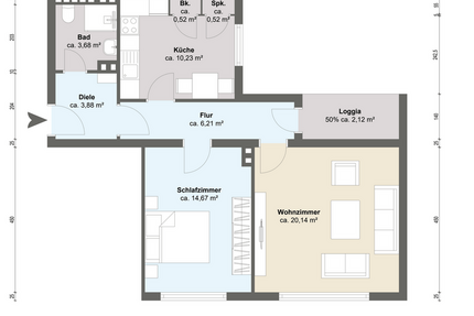 Wohnung Düsseldorf Friedrichstadt - 2 Zimmer, 64 m&sup2;, 310.000&euro; | Angebot:27108890