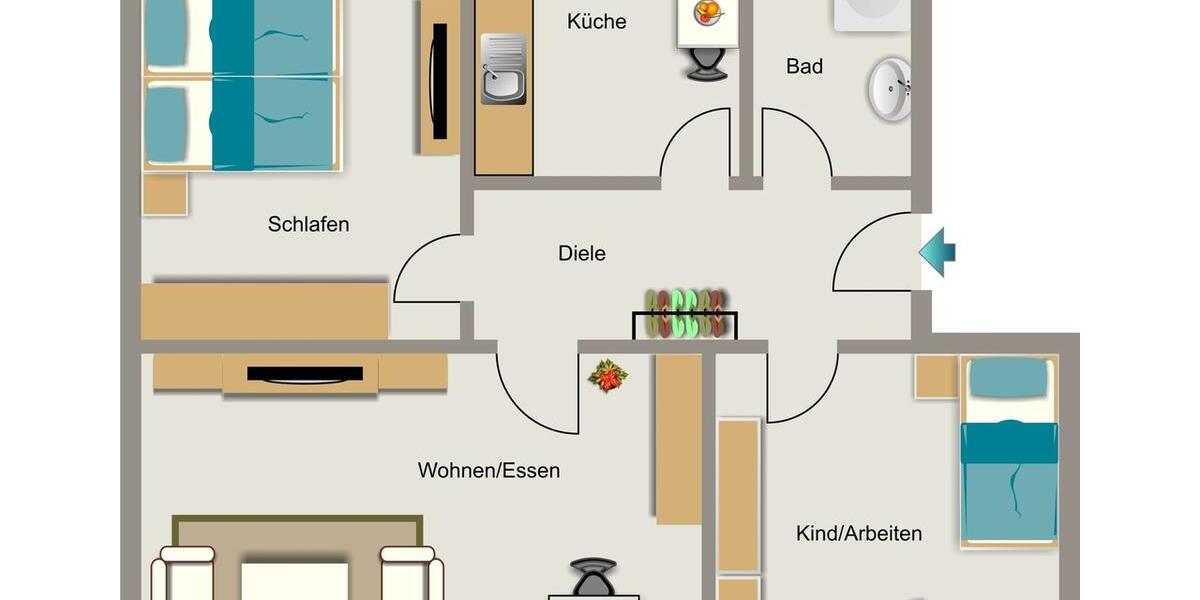 Dachgeschoßwohnung Duisburg Hamborn - 3.5 Zimmer, 70 m&sup2;, 375&euro; | Angebot:26595023