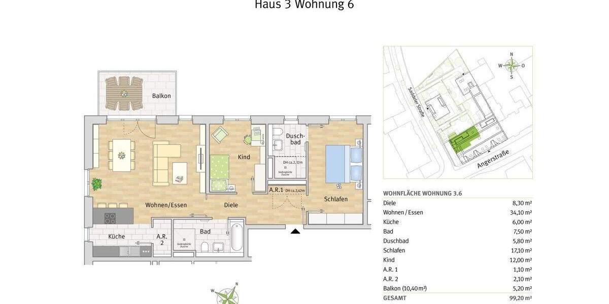 Etagenwohnung Düsseldorf Urdenbach - 3 Zimmer, 99 m&sup2;, 842.800&euro; | Angebot:25684485