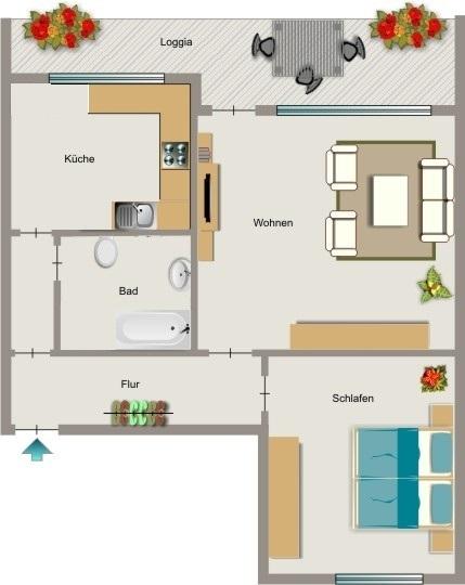Etagenwohnung Moers Rheinkamp - 2.5 Zimmer, 52 m&sup2;, 409&euro; | Angebot:26486351