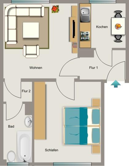 Erdgeschoßwohnung Mülheim an der Ruhr Heißen - 2.5 Zimmer, 45 m&sup2;, 496&euro; | Angebot:26257233