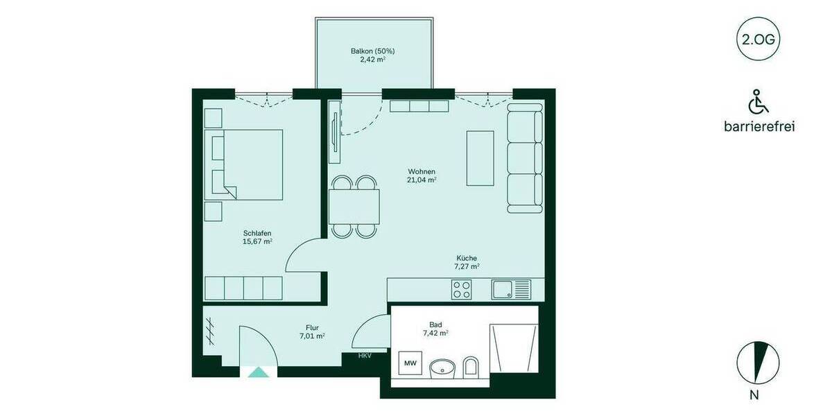 Etagenwohnung Düsseldorf Benrath - 2 Zimmer, 60 m&sup2;, 379.900&euro; | Angebot:26026895