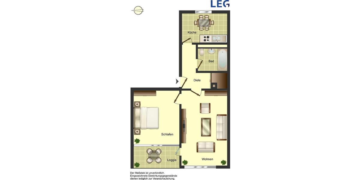 Etagenwohnung Ratingen Tiefenbroich - 2 Zimmer, 55 m&sup2;, 609&euro; | Angebot:26624222