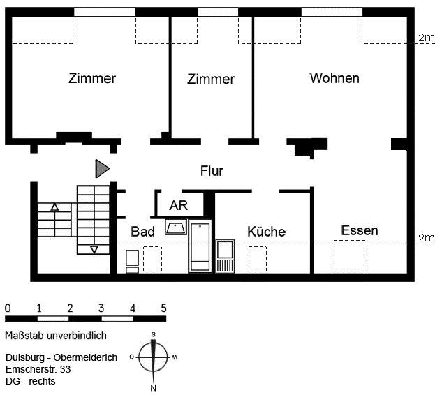 Dachgeschoßwohnung Duisburg Mittelmeiderich - 3 Zimmer, 73 m&sup2;, 619&euro; | Angebot:25722238