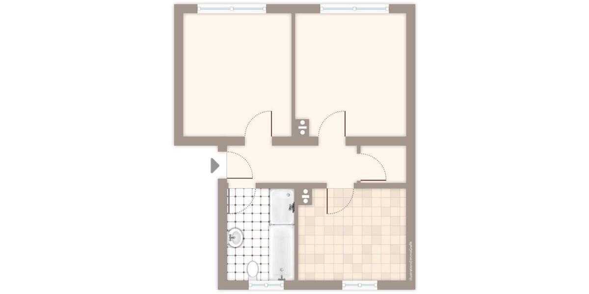 Erdgeschoßwohnung Mönchengladbach Süd - 2 Zimmer, 50 m&sup2;, 479&euro; | Angebot:25853501