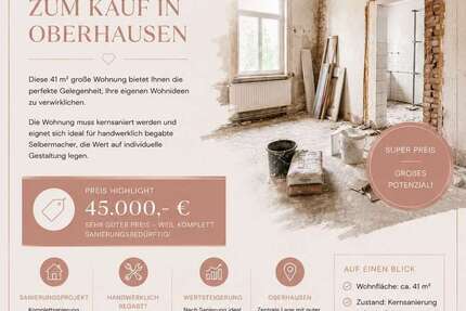 Wohnung Oberhausen Tackenberg - 1 Zimmer, 41 m&sup2;, 45.000&euro; | Angebot:26640190