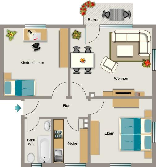 Etagenwohnung Duisburg Hamborn - 3.5 Zimmer, 70 m&sup2;, 620&euro; | Angebot:25175712