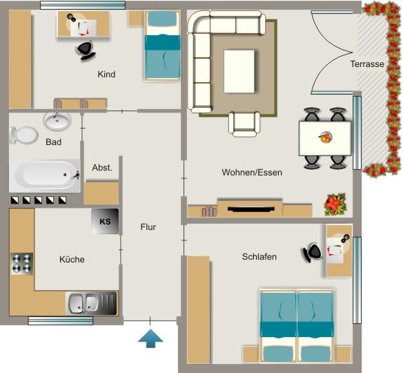 Erdgeschoßwohnung Kamp-Lintfort Lintfort - 3.5 Zimmer, 64 m&sup2;, 600&euro; | Angebot:26187032