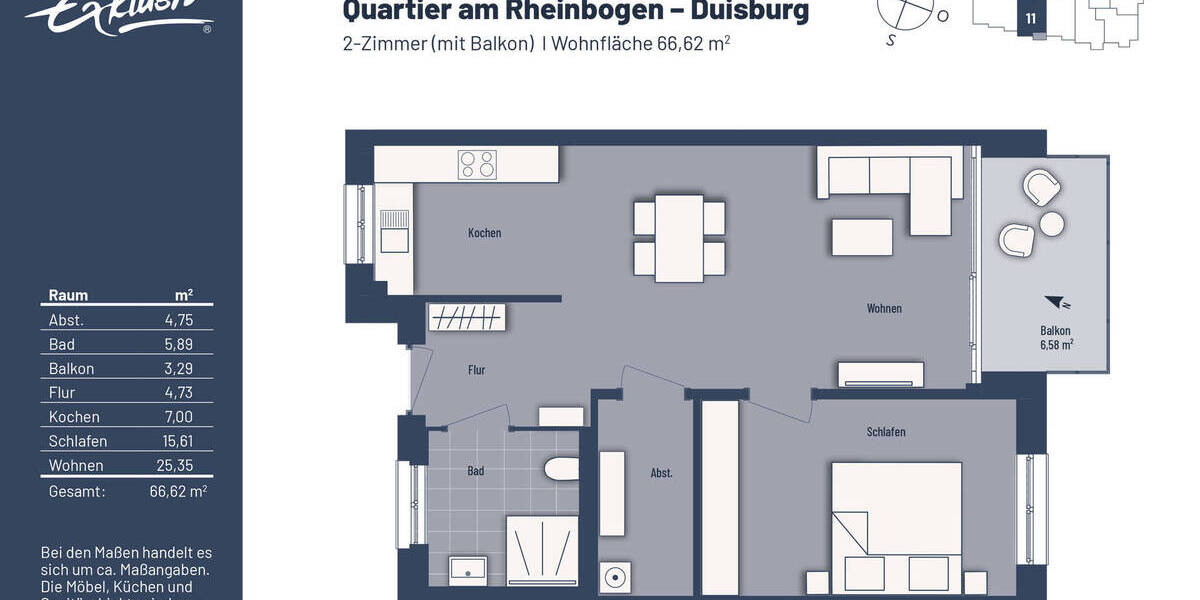 Etagenwohnung Duisburg Buchholz - 2 Zimmer, 66 m&sup2;, 290.000&euro; | Angebot:25800086