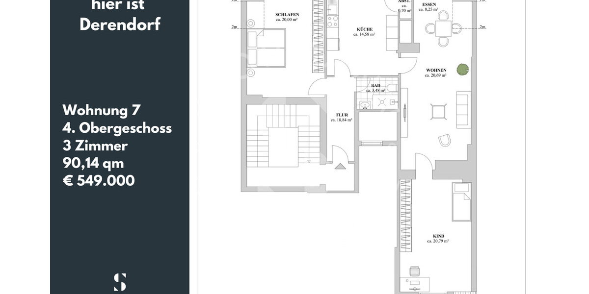 Etagenwohnung Düsseldorf Derendorf - 3 Zimmer, 90 m&sup2;, 549.000&euro; | Angebot:25799438