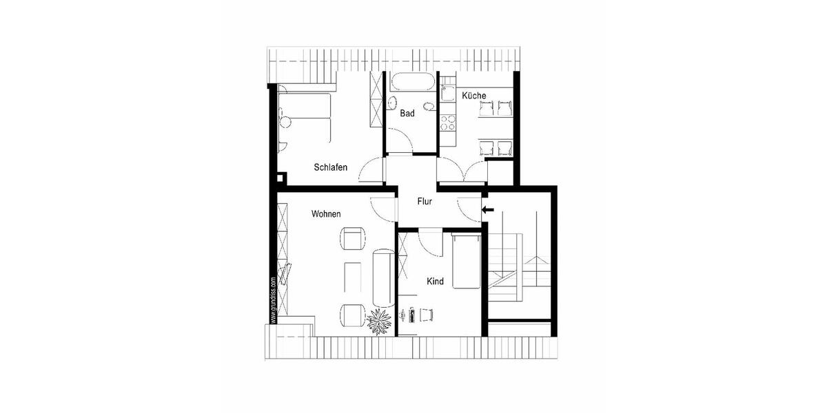 Dachgeschoßwohnung Oberhausen Biefang - 3.5 Zimmer, 70 m&sup2;, 530&euro; | Angebot:26556862