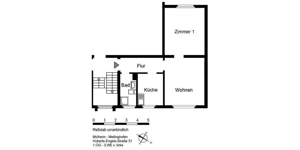 Etagenwohnung Mülheim an der Ruhr Mellinghofen - 2 Zimmer, 44 m&sup2;, 421&euro; | Angebot:25992880