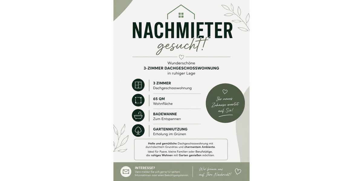 Dachgeschoßwohnung Duisburg Mittelmeiderich - 3 Zimmer, 65 m&sup2;, 580&euro; | Angebot:26652907