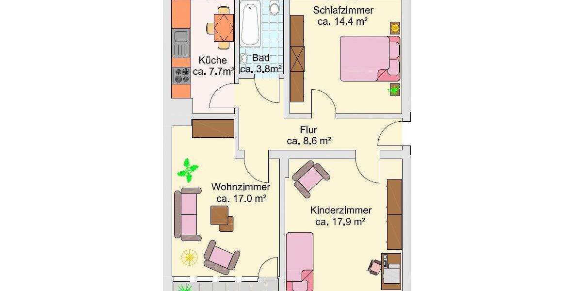 Etagenwohnung Mönchengladbach Schrievers - 3 Zimmer, 72 m&sup2;, 640&euro; | Angebot:25728208